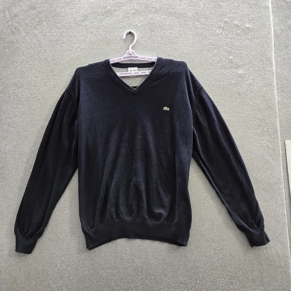 Lacoste Men Sweater 7 Navy Logo Long Sleeve Preppy V Neck